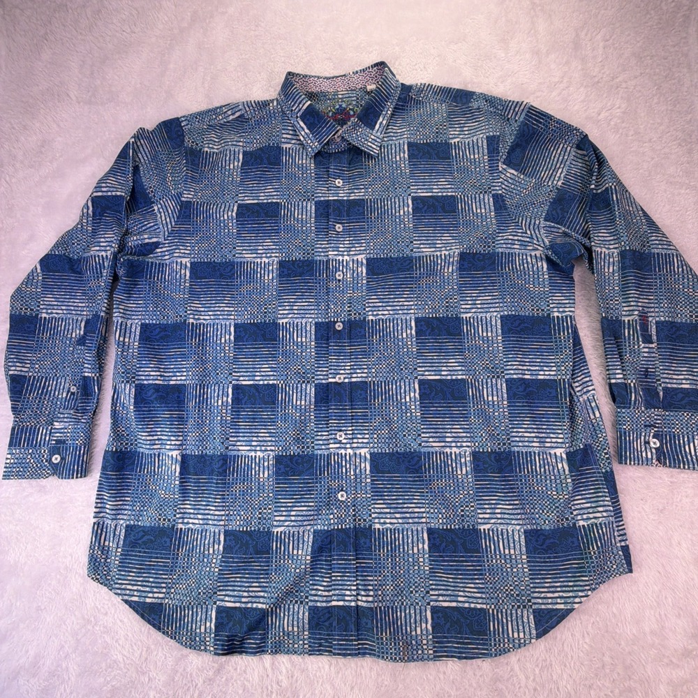 Robert Graham Men's 2XL Tall‎ Blue Plaid & Paisley Long Sleeve Shirt Flip Cuff